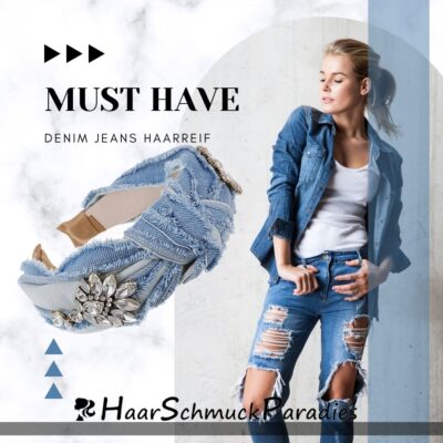 Frau mit Denim Jenas Haarreifen