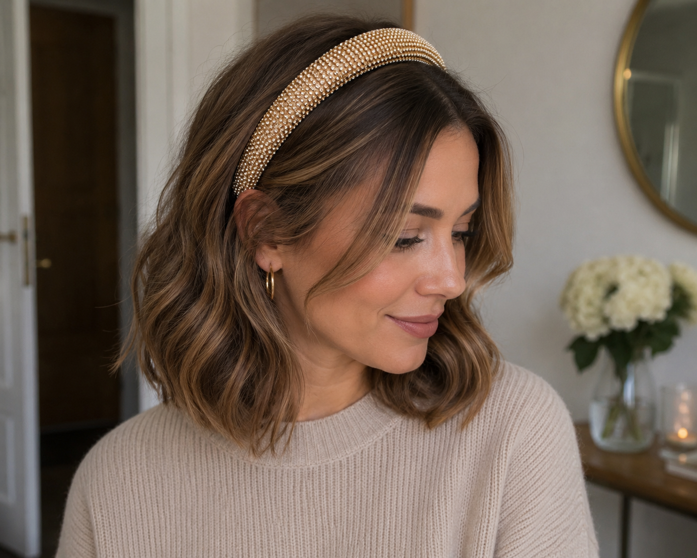 Haarreiffrisur mit Haarreif gold