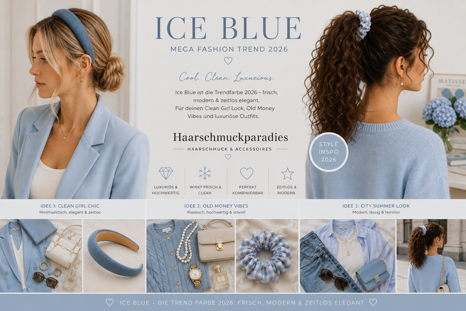 Ice Blue Modetrend mit Hair Accessoires