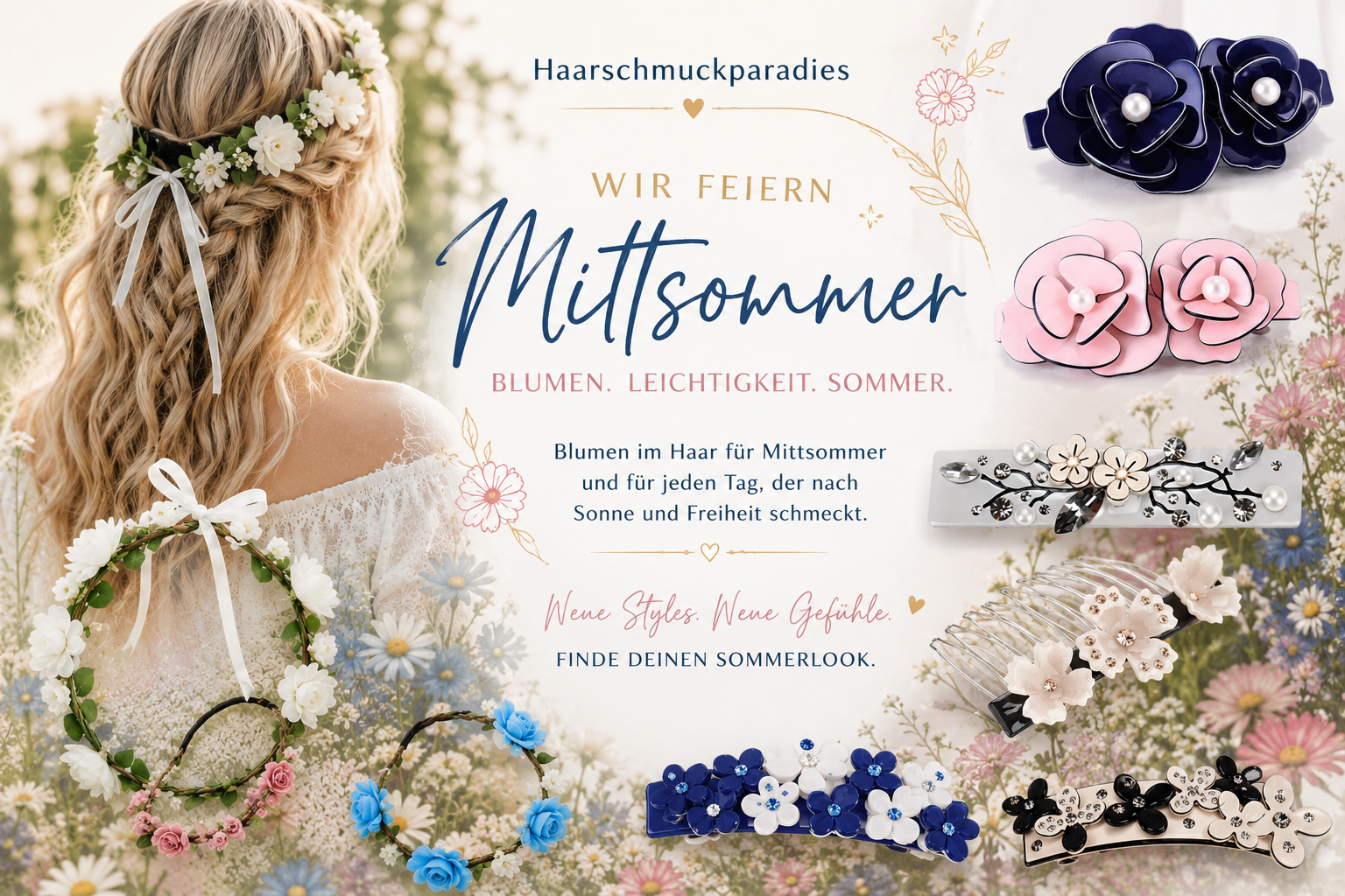 Mittsommer im Haar-ideen für Frisuren mit Haarschmuck im Sommer