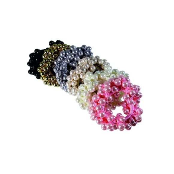 Zopfgummi mit rundum vielen Perlen Teile der Kollektion in pink, weiss, beige, bleu, braun, schwarz