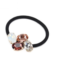 Haargummi mit gefassten Schmucksteinen – beige