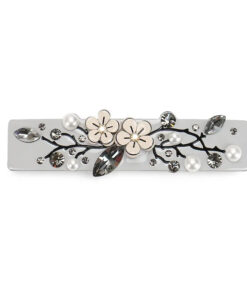 Haarspange grau mit Blumen, Strass und Perlen