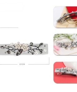 Haarspange grau mit Blumen, Strass und Perlen Detailansicht