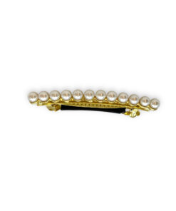 schmale goldene Haarspange mit einer Reihe Perlen