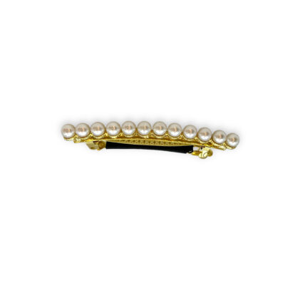 schmale goldene Haarspange mit einer Reihe Perlen