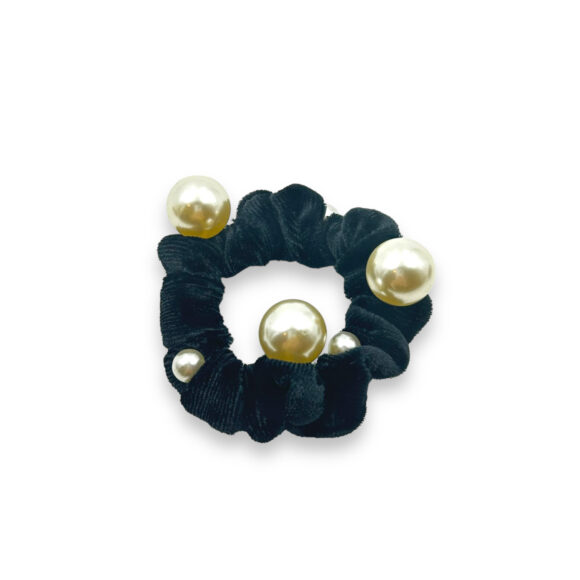 Samt-Scrunchie – Haargummi mit Samtbezug und Perlen – grün