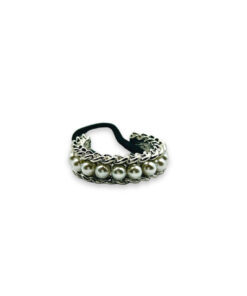 Haargummi mit Ringeinfassung und Perlen besetzt – silber