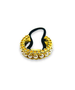 Haargummi mit Ringeinfassung und Perlen besetzt – gold