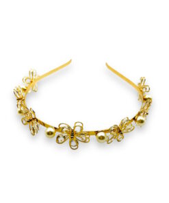 Goldener Haarreifen mit Perlen und goldenem Blumenschmuck