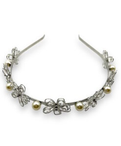 Silberner Haarreifen mit Perlen und silbernem Blumenschmuck