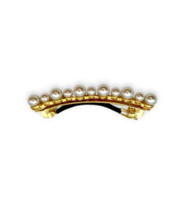 schmale goldene Haarspange mit einer Reihe Perlen