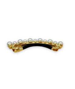 schmale goldene Haarspange mit einer Reihe Perlen