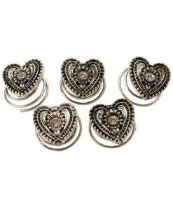 Haar-Curlies Trachtenherz 5-er Set (antik-silber-farben)