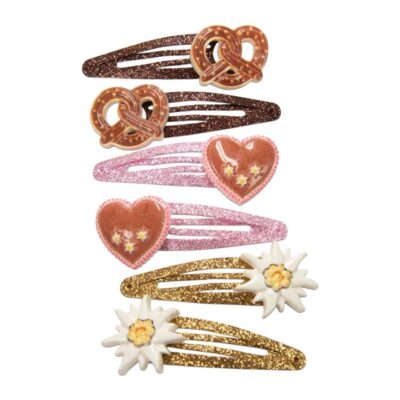 Haarspangen 6er-Set Lebkuchenherz, Edelweiß und Breze (bunt)