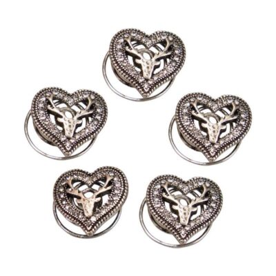 Haar-Curlies Strassherz-Hirsch 5-er Set (antik-silber-farben)