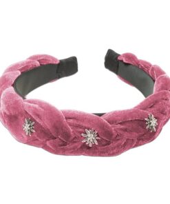 Rosefarbener Samthaarreifen geflochten mit kleinen Edelweiß-Applikationen