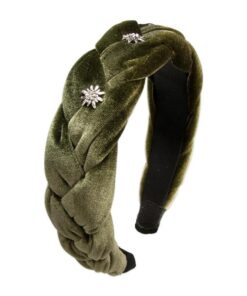 Grüner Samthaarreifen geflochten mit kleinen Edelweiß-Applikationen