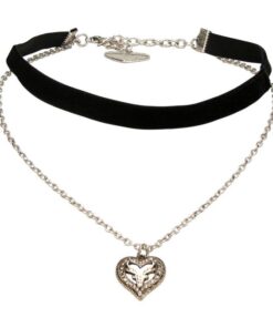 Samt-Kropfband Strassherz-Hirsch-Kette (schwarz)