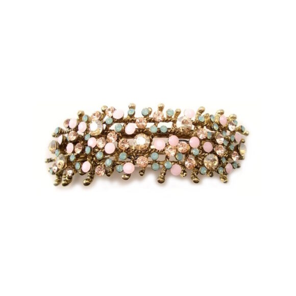 Patenthaarspange Gestell gold mit vielen Swarovskisteinen in unterschiedlicher Größe und Farbschattierungen aqua beige rose opal