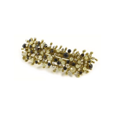 Patenthaarspange Gestell gold mit vielen Swarovskisteinen in unterschiedlicher Größe und Farbschattierungen schwarz opal cristall braun