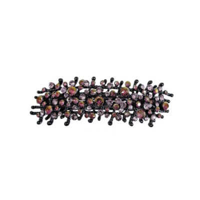 Patenthaarspange Gestell schwarz mit vielen Swarovskisteinen in unterschiedlicher Größe und Farbschattierungen lila
