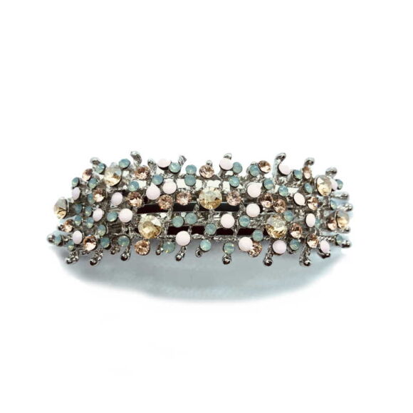 Große Haarspange mit Strass_Silber Aqua Beige