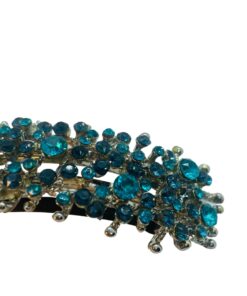 Patenthaarspange Gestell silber mit vielen Swarovskisteinen in unterschiedlicher Größe und Farbschattierungen Marine Türkis