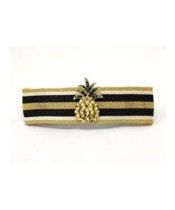 Haarspange mit Stoffbezug und kleiner Ananas aus Strasssteinen Gold schwarz weiss