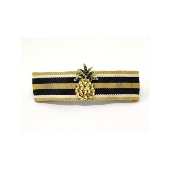 Haarspange mit Stoffbezug und kleiner Ananas aus Strasssteinen Gold schwarz weiss