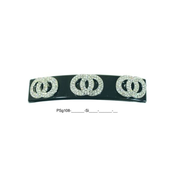 Patentspange schwarz mit aufgesetzten Ringen aus Strasssteinen silber
