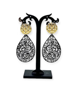 Schwarz Goldener Ohrring mit tropfenförmigen Anhänger in schwarz