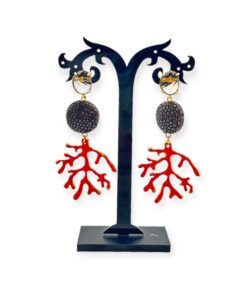 Brauner Ohrring, handgefertigter Statement Ohrringe mit Koralle und Rochenleder braun