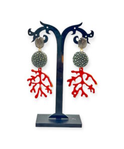 Ohrringe mit Koralle und Rochenlederperle grau, handgefertigter Statement Ohrringe