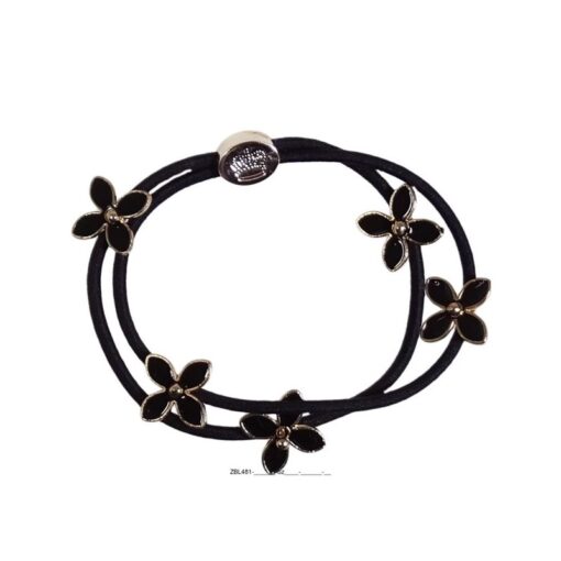 Zopfgummi doppelt mit Blumen und Mesisngkrone schwarz