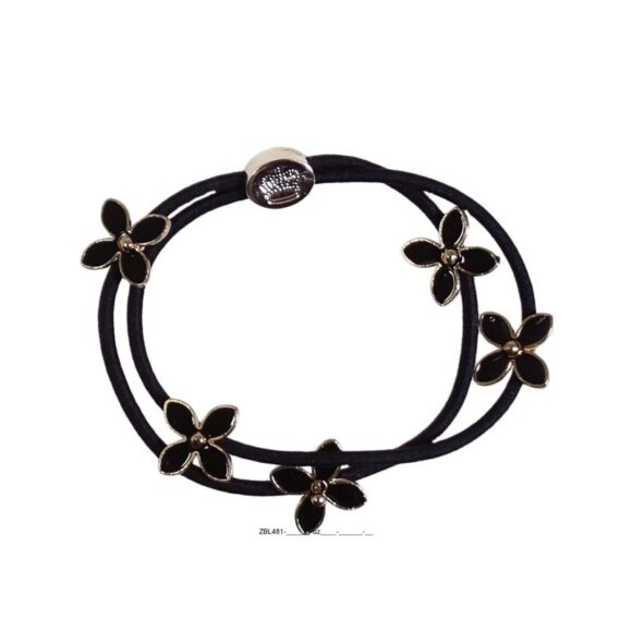 Zopfgummi doppelt mit Blumen und Mesisngkrone schwarz
