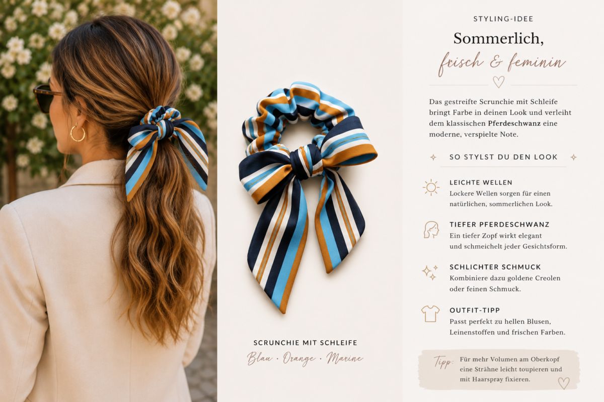 Pferdeschwanzfrisur mit Scrunchie gestreift