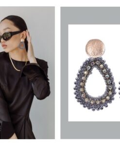 Frau trägt einen Statement Ohrring St. Tropez grau